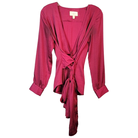 Moulinette Soeurs Velements by Anthropologie Silky Feel Long Waist Tie Blouse 4 - Picture 1 of 16